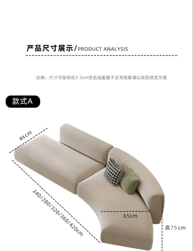 Italian Minimalist Light Luxury Irregular Arc Sofa for Living Room Large Apartment Reception Model Room Designer Beauty Salon Internet Celebrity