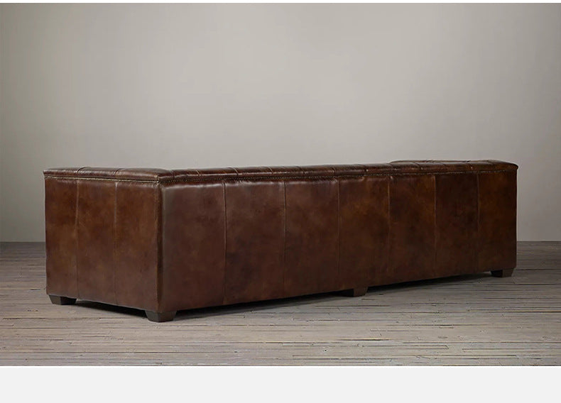 American Style Genuine Leather Sofa Modern Minimalist Living Room Vintage Industrial Style Straight Three-Four Seater Sofa Small Apartment Cafe
