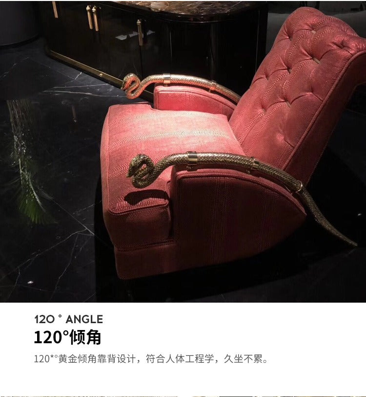 Italian Style Light Luxury Lounge Chair Pure Copper Snake Chair RobertoCacalli Leisure Sofa Chair Crocodile Leather Single Armchair