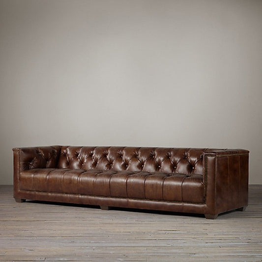 American Style Genuine Leather Sofa Modern Minimalist Living Room Vintage Industrial Style Straight Three-Four Seater Sofa Small Apartment Cafe