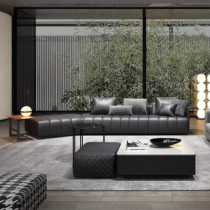 Piano Keys Minimalist Style L Genuine Leather Sofa Light Luxury Black Irregular Sofa Living Room Large Flat Floor Curved Sofa