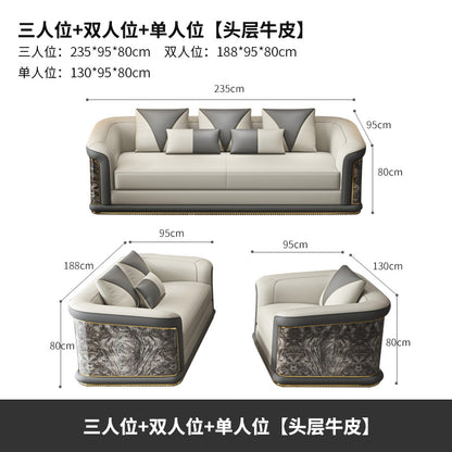 Italian Style Light Luxury Living Room Lacquered Genuine Leather Sofa Large Apartment High-End Villa Designer Mansion Whole House Furniture Customization