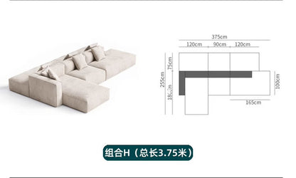 Nordic Minimalist Tofu Block Artistic Double-Sided Modular Combination Large Apartment Light Luxury Leather and Fabric Combined Living Room Straight Sofa