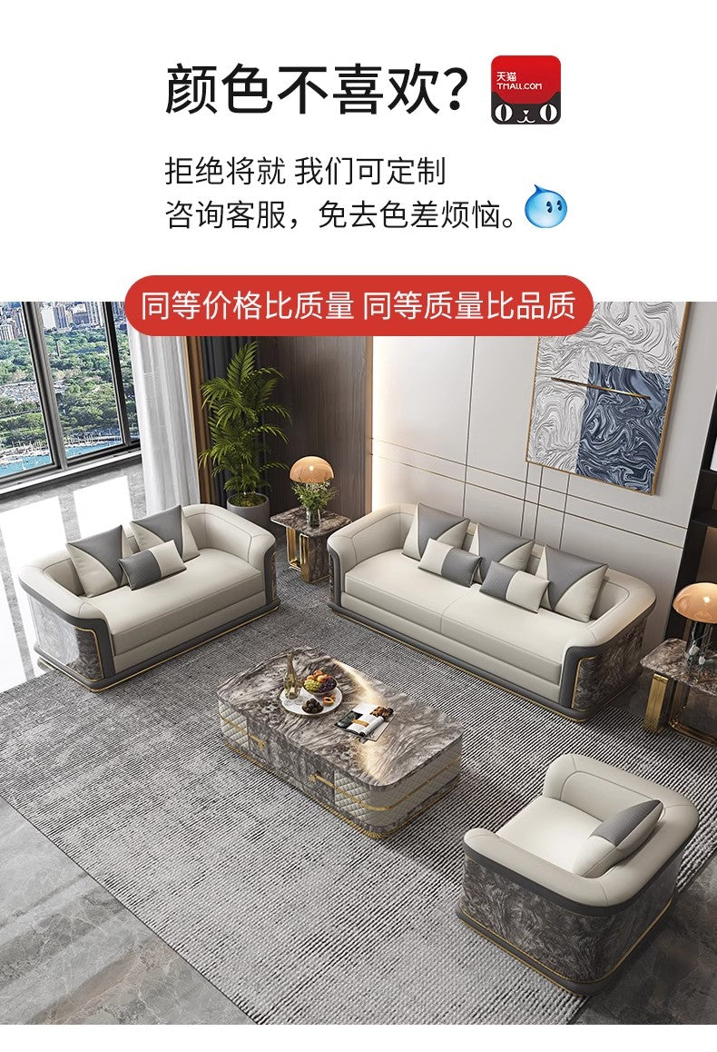 Italian Style Light Luxury Living Room Lacquered Genuine Leather Sofa Large Apartment High-End Villa Designer Mansion Whole House Furniture Customization