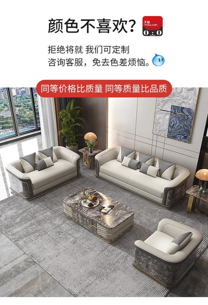 Italian Style Light Luxury Living Room Lacquered Genuine Leather Sofa Large Apartment High-End Villa Designer Mansion Whole House Furniture Customization