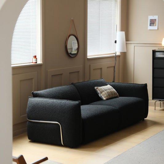 Bauhaus Style Sofa Small Apartment Light Luxury Sofa Vintage Retro Living Room Black Lamb Wool Fabric Two or Three Seater