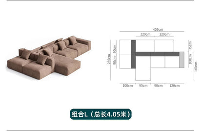 Nordic Minimalist Tofu Block Artistic Double-Sided Modular Combination Large Apartment Light Luxury Leather and Fabric Combined Living Room Straight Sofa