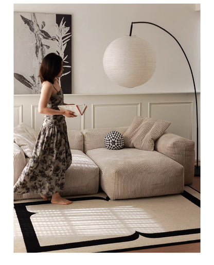 Nordic Wabi-Sabi Style Straight Corduroy Sofa Light Luxury Combination Small Apartment Homestay Free Module Multiple Tofu Blocks