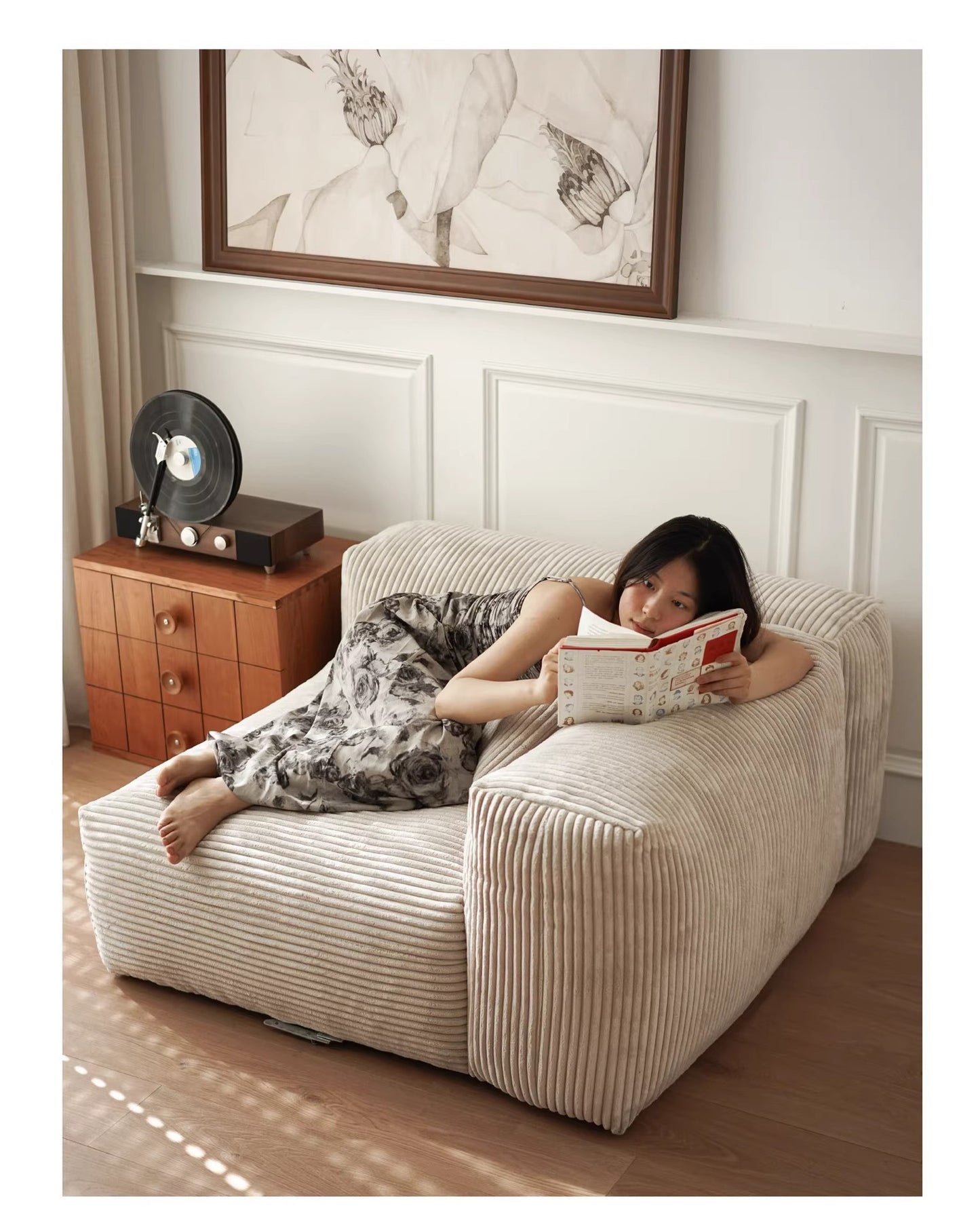 Nordic Wabi-Sabi Style Straight Corduroy Sofa Light Luxury Combination Small Apartment Homestay Free Module Multiple Tofu Blocks