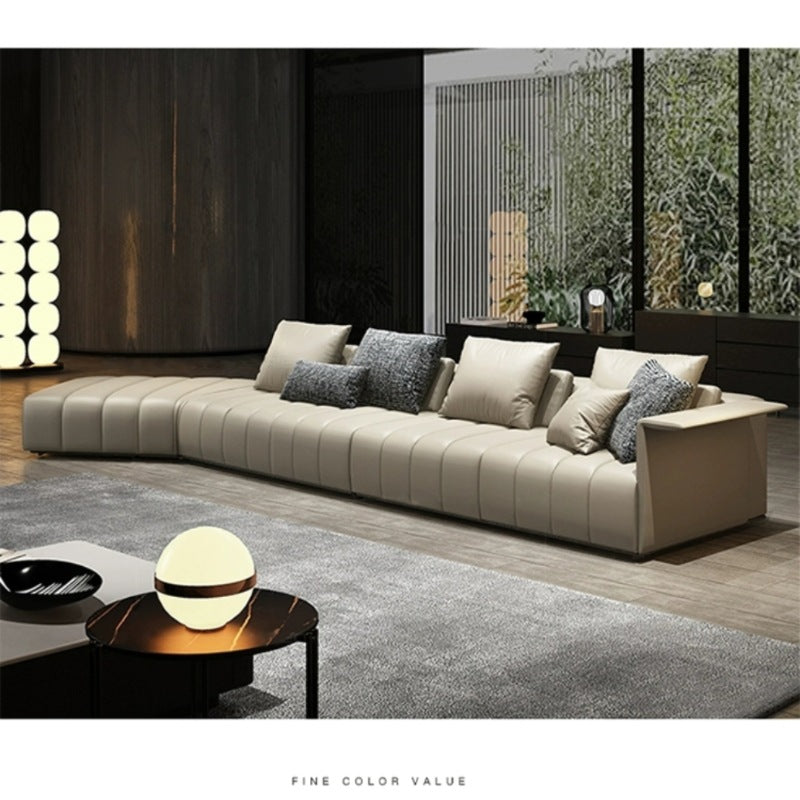 Piano Keys Minimalist Style L Genuine Leather Sofa Light Luxury Black Irregular Sofa Living Room Large Flat Floor Curved Sofa