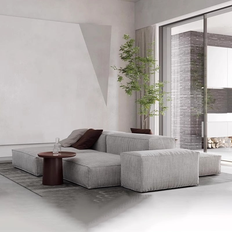 Nordic Minimalist Tofu Block Artistic Double-Sided Modular Combination Large Apartment Light Luxury Leather and Fabric Combined Living Room Straight Sofa