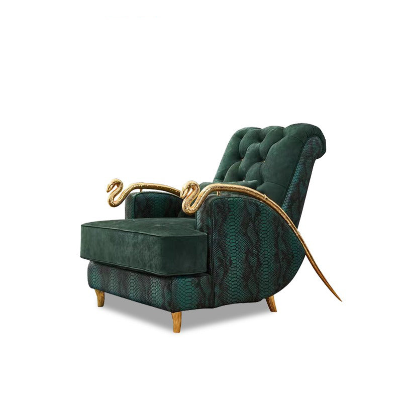 Italian Style Light Luxury Lounge Chair Pure Copper Snake Chair RobertoCacalli Leisure Sofa Chair Crocodile Leather Single Armchair