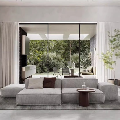 Nordic Minimalist Tofu Block Artistic Double-Sided Modular Combination Large Apartment Light Luxury Leather and Fabric Combined Living Room Straight Sofa