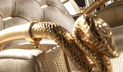 Italian Style Light Luxury Lounge Chair Pure Copper Snake Chair RobertoCacalli Leisure Sofa Chair Crocodile Leather Single Armchair