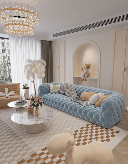 Modern Minimalist Light Luxury Living Room Art American Style Button Velvet Fabric Sofa Small Apartment Internet Celebrity Designer New Model