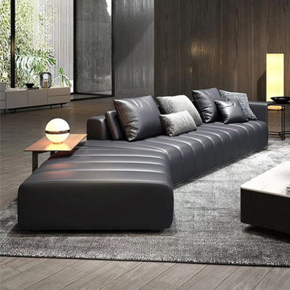Piano Keys Minimalist Style L Genuine Leather Sofa Light Luxury Black Irregular Sofa Living Room Large Flat Floor Curved Sofa