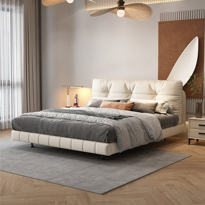 Floating Bed Cream Style Genuine Leather Bed