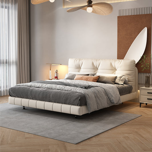 Floating Bed Cream Style Genuine Leather Bed