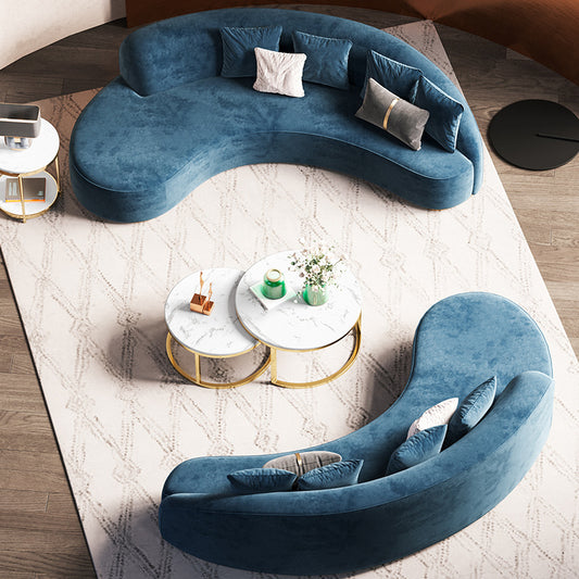 Nordic Light Luxury Fabric Arc-Shaped Design Sofa Simple Internet Celebrity Small Apartment Living Room Multi-Person Blue Creative Sofa