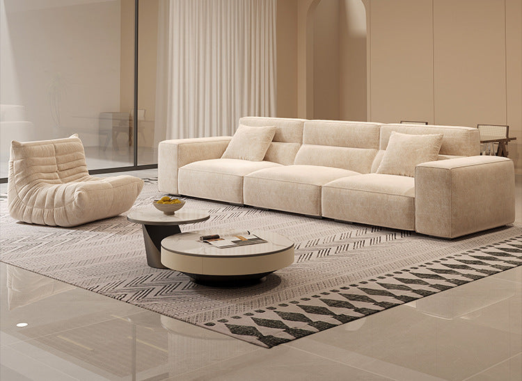 Italian Wabi-Sabi Style High-Back Straight Sofa Matte Fabric Cream Style Living Room Sofa Four-Seater Three-Seater Sofa