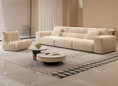Italian Wabi-Sabi Style High-Back Straight Sofa Matte Fabric Cream Style Living Room Sofa Four-Seater Three-Seater Sofa