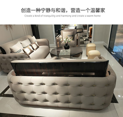 Italian Style Light Luxury Bentley Button Sofa Genuine Leather Designer Postmodern Villa Living Room Set High-end Custom Furniture
