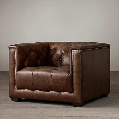American Style Genuine Leather Sofa Modern Minimalist Living Room Vintage Industrial Style Straight Three-Four Seater Sofa Small Apartment Cafe