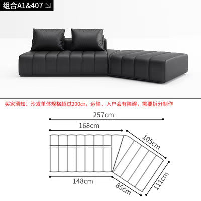 Piano Keys Minimalist Style L Genuine Leather Sofa Light Luxury Black Irregular Sofa Living Room Large Flat Floor Curved Sofa