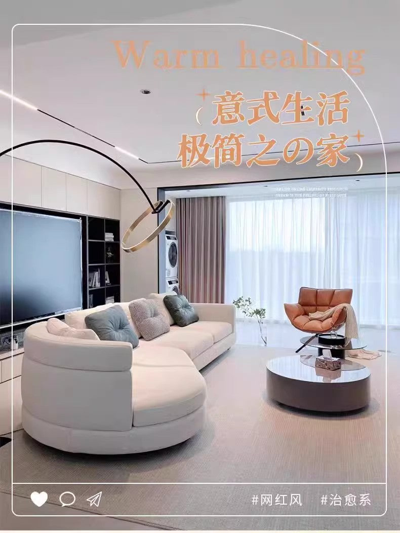 Designer Semi-Circular Arc Fabric Sofa for Small and Large Living Rooms, Italian Minimalist Style, Irregular Corner Art, Light Luxury