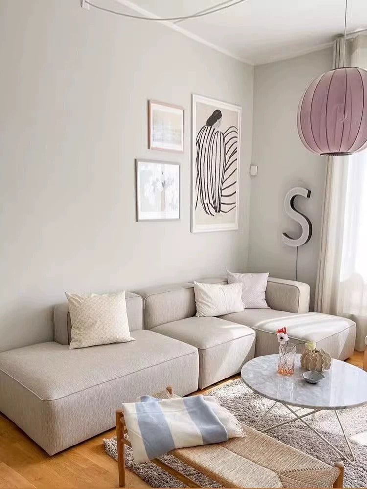 Simple Small Apartment Home Use Two or Three Seater Fabric Sofa Cotton Linen Armless Straight Row Modular Combination Reception Sofa