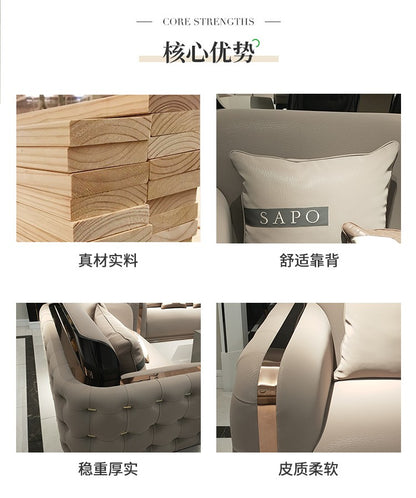 Italian Style Light Luxury Bentley Button Sofa Genuine Leather Designer Postmodern Villa Living Room Set High-end Custom Furniture