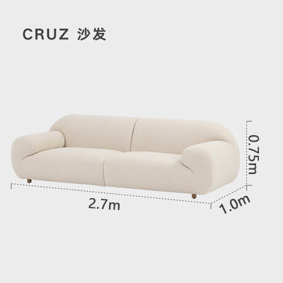 Nordic Wabi-Sabi Style Lamb Wool Fabric Sofa French Cream Style Living Room Small Apartment Milk White Three-Seater Sofa