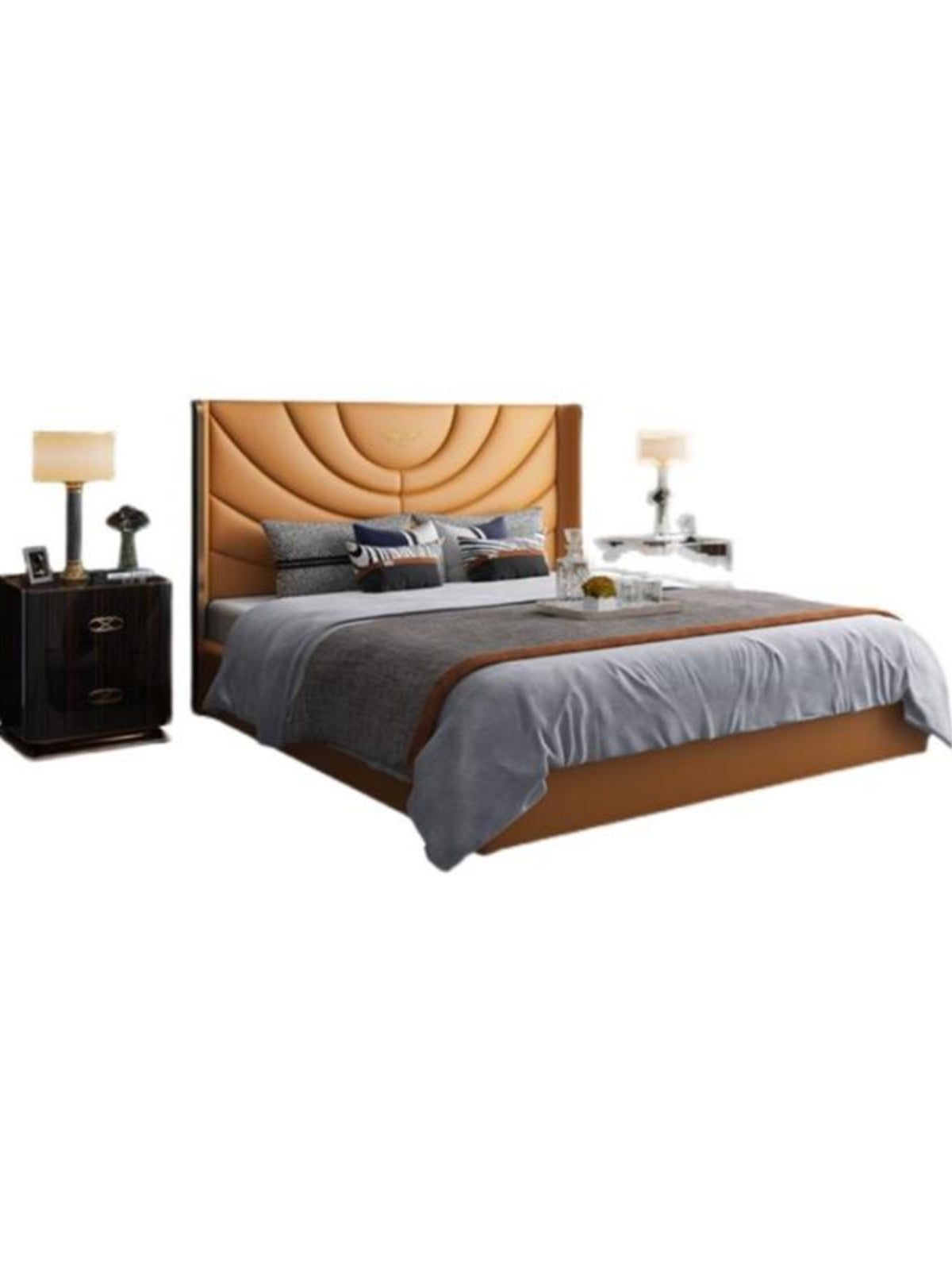 High-end Light Luxury Furniture Italian Minimalist Top Layer Cowhide Bedroom Solid Wood Bentley Light Luxury Master Bedroom Genuine Leather Double Bed Trendy