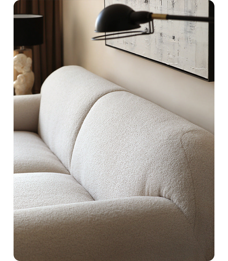 Nordic Wabi-Sabi Style Lamb Wool Fabric Sofa French Cream Style Living Room Small Apartment Milk White Three-Seater Sofa