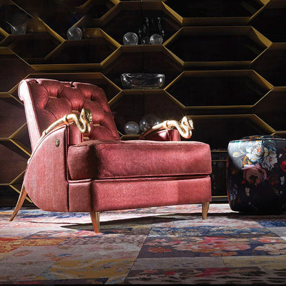Italian Style Light Luxury Lounge Chair Pure Copper Snake Chair RobertoCacalli Leisure Sofa Chair Crocodile Leather Single Armchair