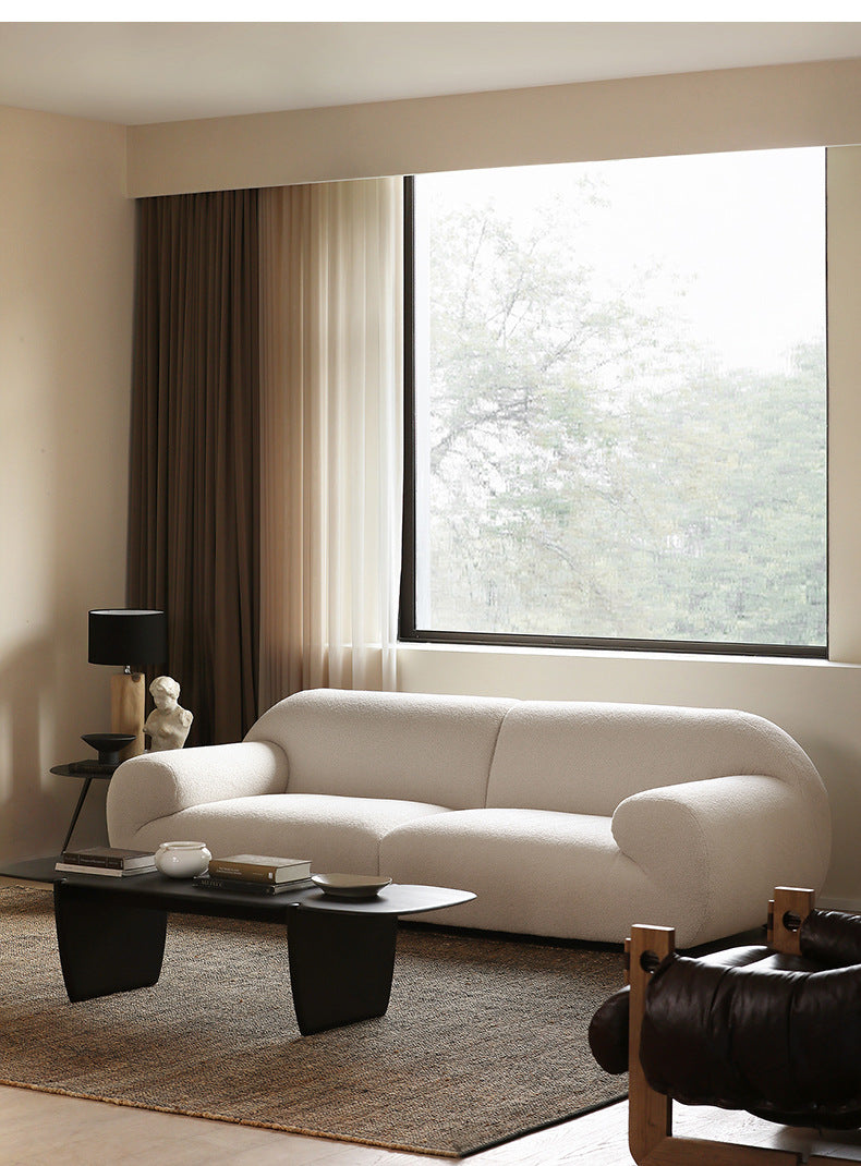 Nordic Wabi-Sabi Style Lamb Wool Fabric Sofa French Cream Style Living Room Small Apartment Milk White Three-Seater Sofa