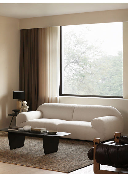 Nordic Wabi-Sabi Style Lamb Wool Fabric Sofa French Cream Style Living Room Small Apartment Milk White Three-Seater Sofa