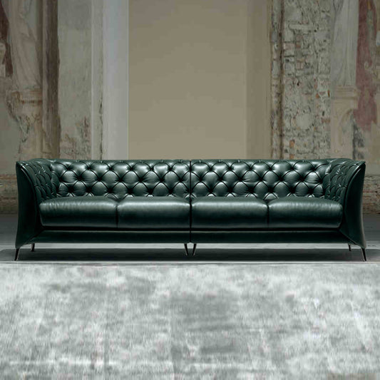 Green Vintage Top Layer Cowhide Buckle Sofa Light Luxury Large and Small Apartment Living Room Simple Postmodern Designer Straight Row