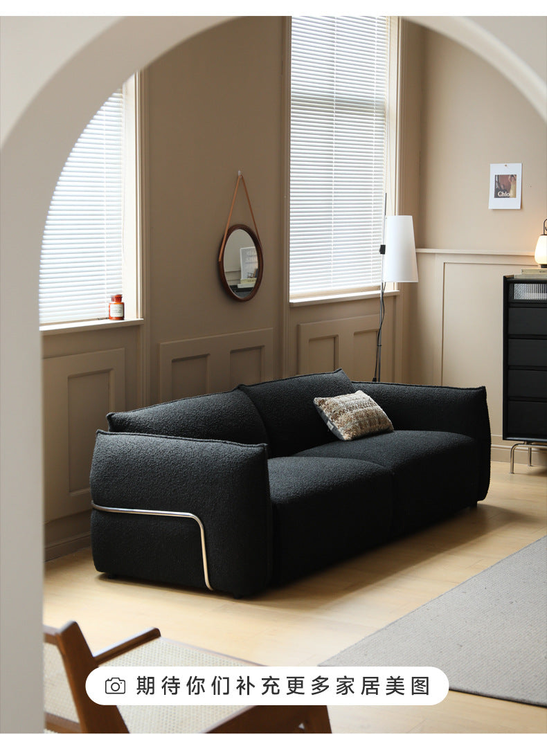 Bauhaus Style Sofa Small Apartment Light Luxury Sofa Vintage Retro Living Room Black Lamb Wool Fabric Two or Three Seater