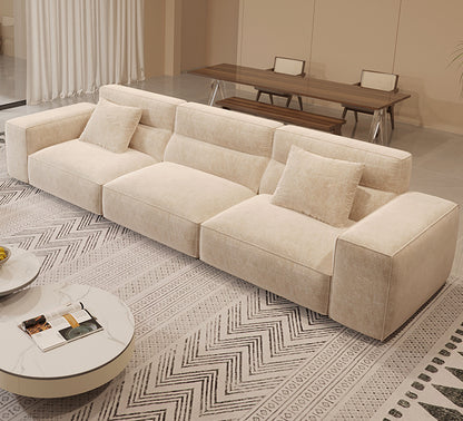 Italian Wabi-Sabi Style High-Back Straight Sofa Matte Fabric Cream Style Living Room Sofa Four-Seater Three-Seater Sofa