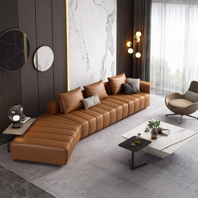 Piano Keys Minimalist Style L Genuine Leather Sofa Light Luxury Black Irregular Sofa Living Room Large Flat Floor Curved Sofa