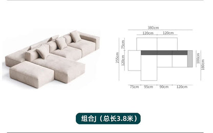 Nordic Minimalist Tofu Block Artistic Double-Sided Modular Combination Large Apartment Light Luxury Leather and Fabric Combined Living Room Straight Sofa