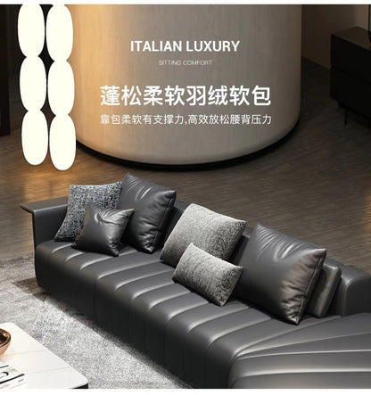 Piano Keys Minimalist Style L Genuine Leather Sofa Light Luxury Black Irregular Sofa Living Room Large Flat Floor Curved Sofa