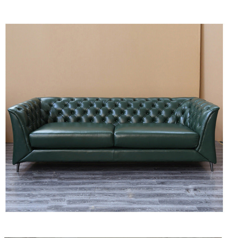 Green Vintage Top Layer Cowhide Buckle Sofa Light Luxury Large and Small Apartment Living Room Simple Postmodern Designer Straight Row