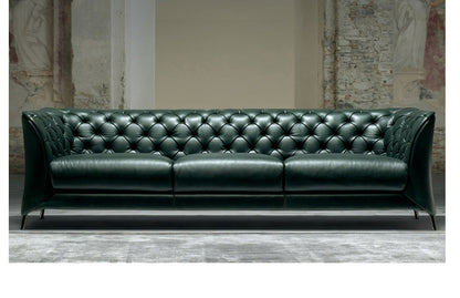 Green Vintage Top Layer Cowhide Buckle Sofa Light Luxury Large and Small Apartment Living Room Simple Postmodern Designer Straight Row