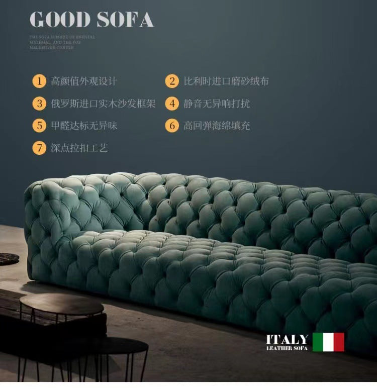 Modern Minimalist Light Luxury Living Room Art American Style Button Velvet Fabric Sofa Small Apartment Internet Celebrity Designer New Model
