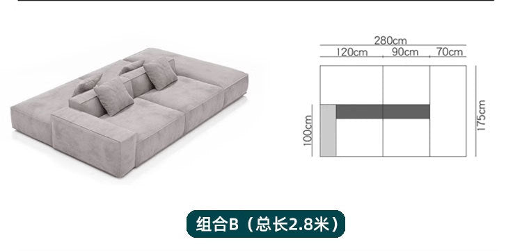 Nordic Minimalist Tofu Block Artistic Double-Sided Modular Combination Large Apartment Light Luxury Leather and Fabric Combined Living Room Straight Sofa