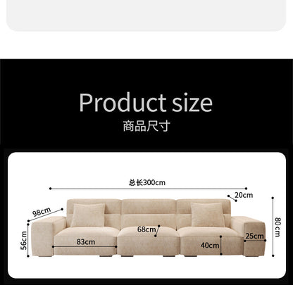 Italian Wabi-Sabi Style High-Back Straight Sofa Matte Fabric Cream Style Living Room Sofa Four-Seater Three-Seater Sofa