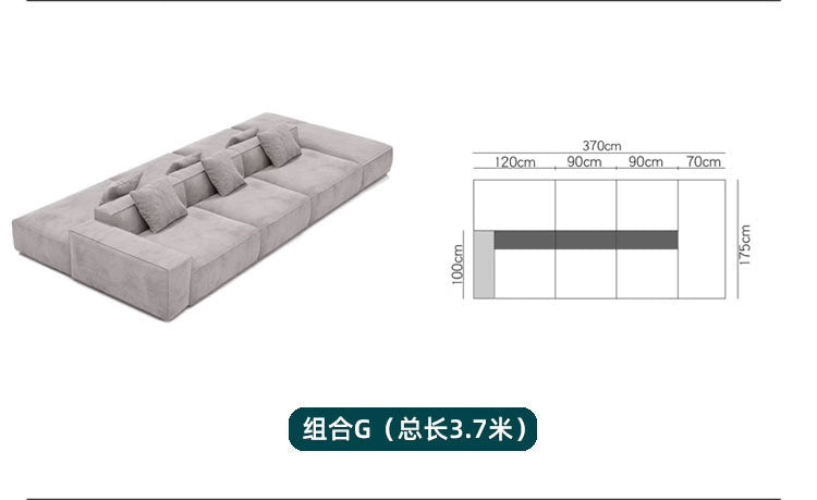 Nordic Minimalist Tofu Block Artistic Double-Sided Modular Combination Large Apartment Light Luxury Leather and Fabric Combined Living Room Straight Sofa