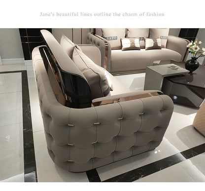 Italian Style Light Luxury Bentley Button Sofa Genuine Leather Designer Postmodern Villa Living Room Set High-end Custom Furniture